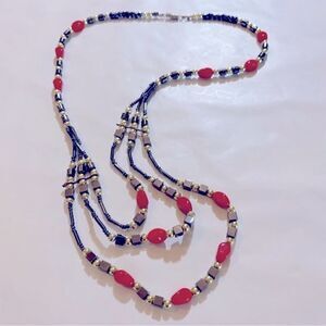 Sterling Silver Hematite & Coral Necklace 18” Gorgeous